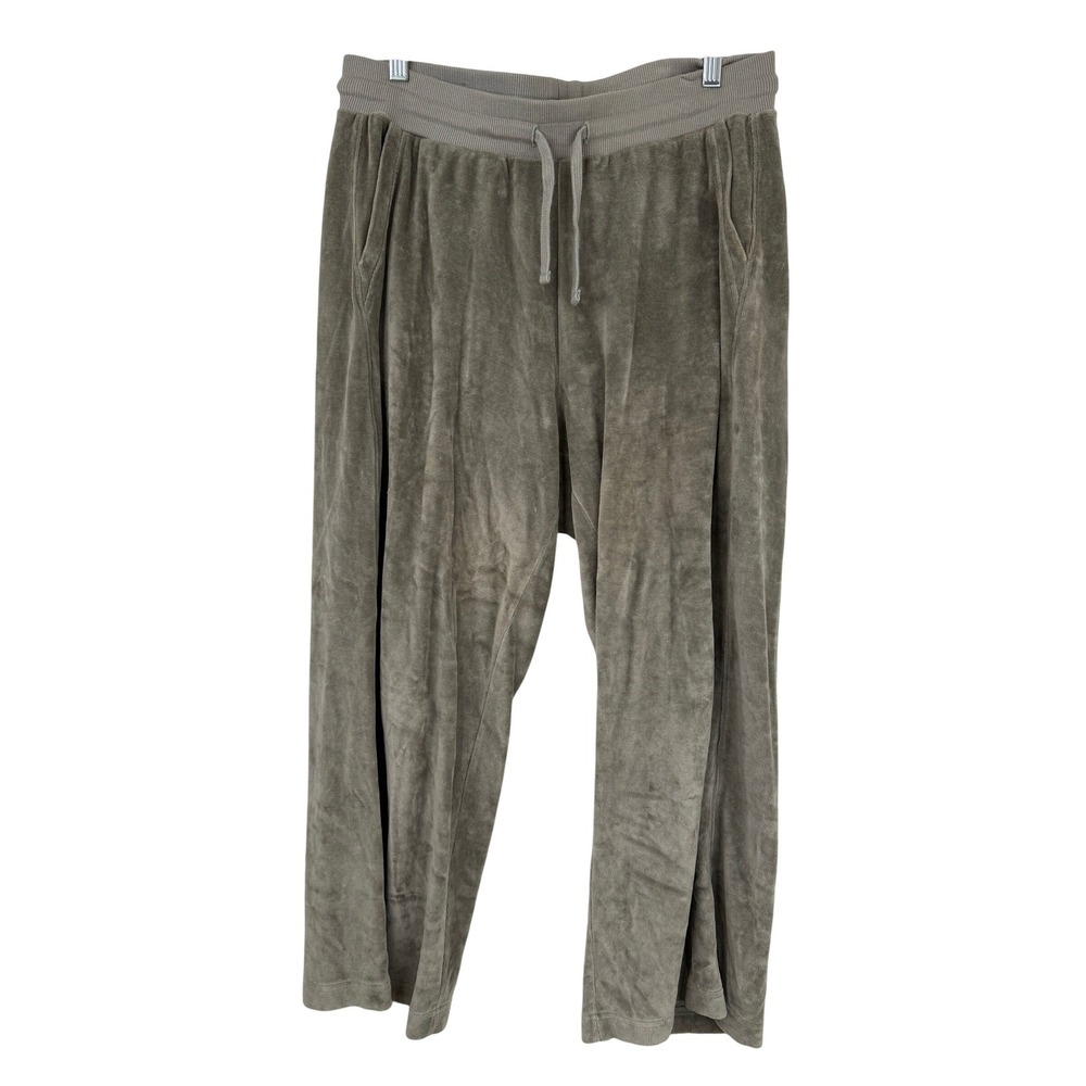 Pact Velour Wide Leg Pants Women L Olive Drawstring Loungewear Relaxed Fit - Picture 2 of 10